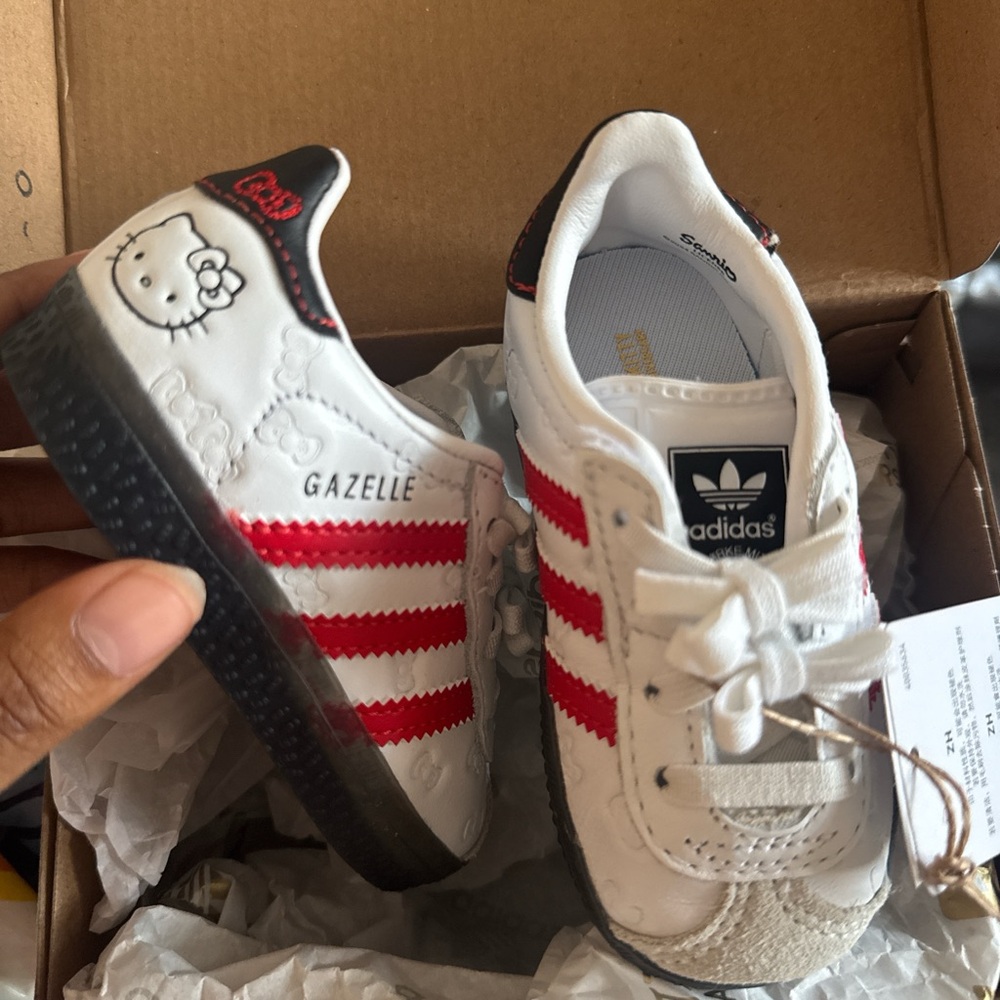 Adidas Kids Hello Kitty Gazelle White and Red Sneakers